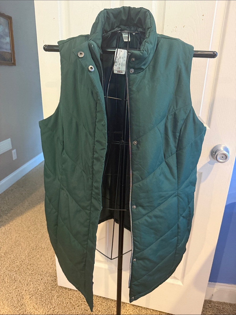 Christopher & Banks Quilted Long Puffer Vest in Hunter Green XL NWT NEW